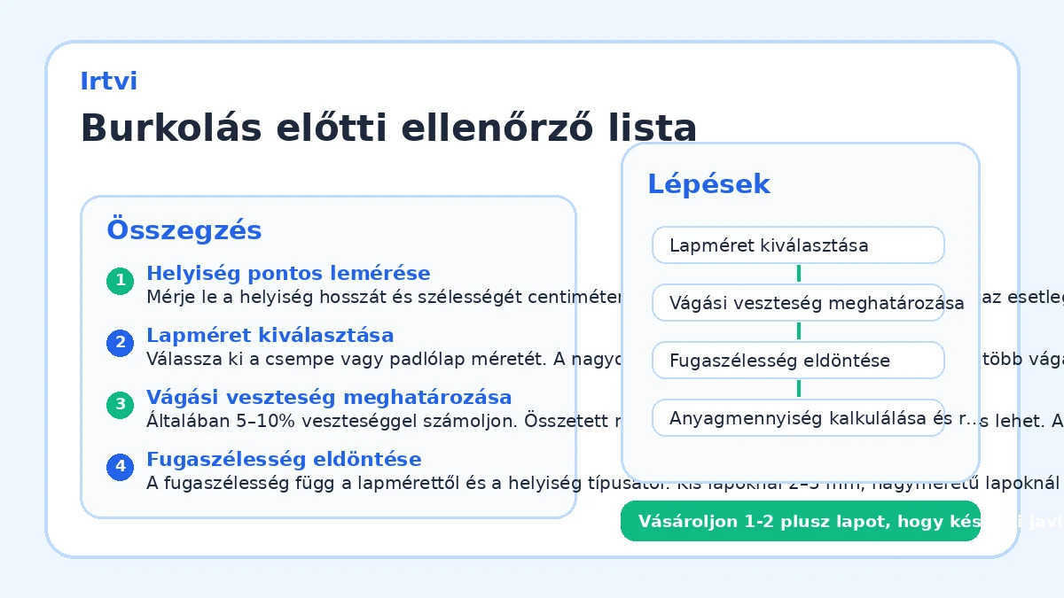 Burkolás előtti ellenőrző lista